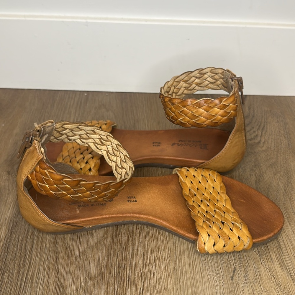 Leather Sandals Warm Tan Boho Woven Flat Sandals Size 36 (US 6) Summer BROWNS - Picture 8 of 16